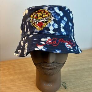 Ed Hardy Navy Blue Tie Dye Tiger Embroidered Bucket Hat Y2K Streetwear Mens OS